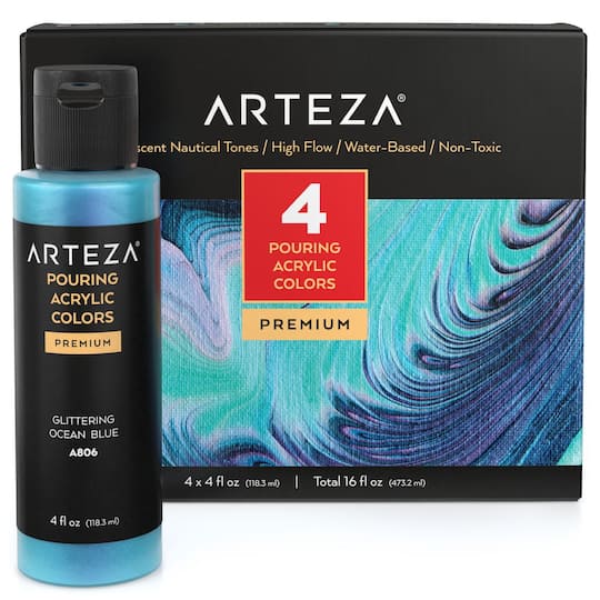 Arteza&#xAE; 4 Color Iridescent Nautical Tones Acrylic Pouring Paint Set